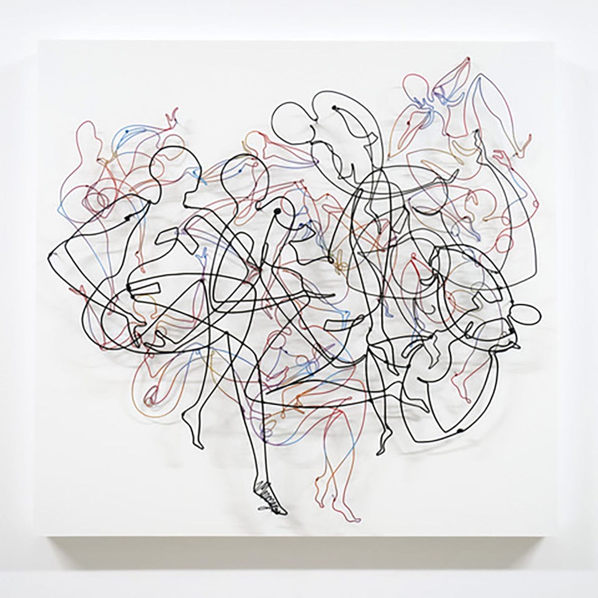 “Hide and Seek II” , 2024. Painted steel wire on wood panel, 27 5/8" H x 29" W x 4” D